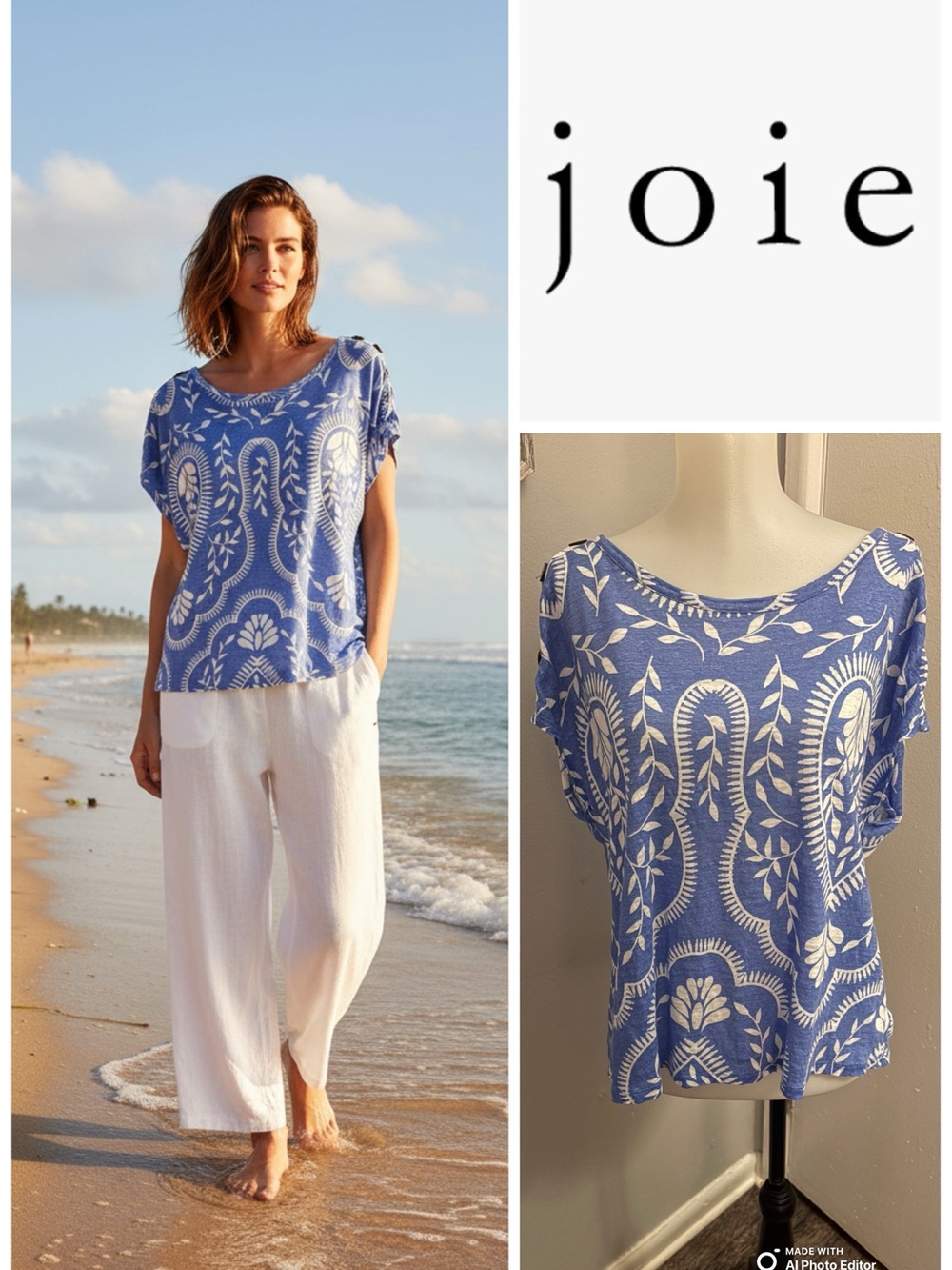 Joie Blue White Patterned Short Sleeve Tee